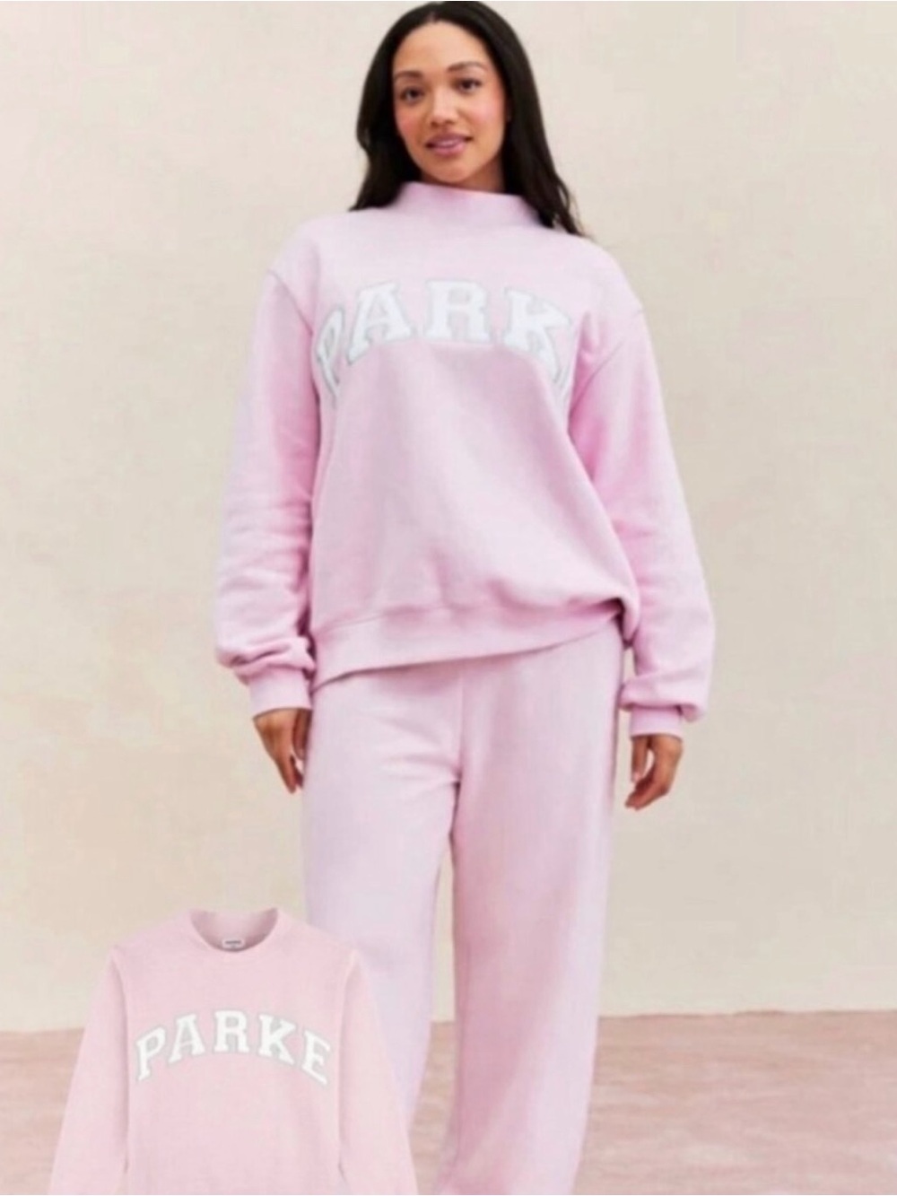 Parke SPRINKLE Pink Mockneck Sweatshirt with White Appliqué size S/M NWT - Picture 2 of 4